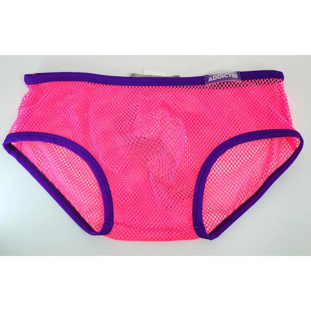 ADDICTED Mens L / 34 Fever Mesh Briefs Neon Pink Purple NEW